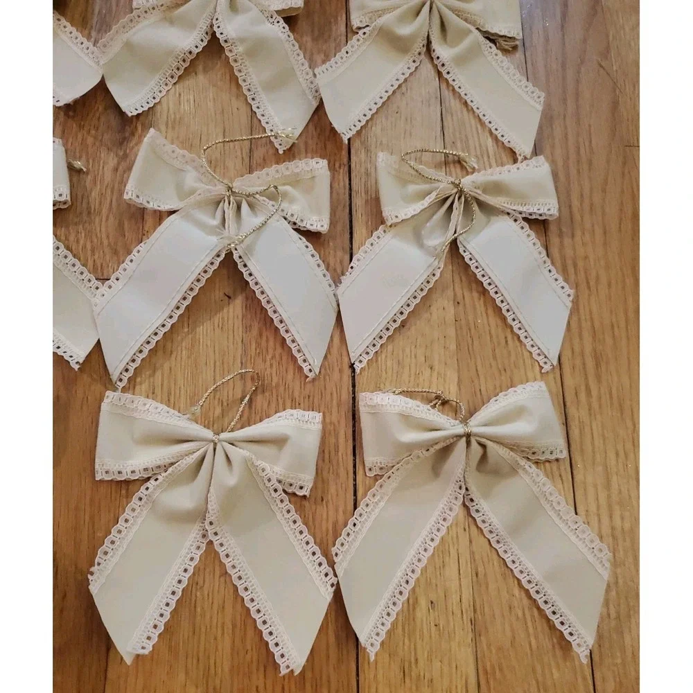 Vtg Off White Cream Velvet Lace Hamdmade Christmas Wreath‎ Bows Lot Of 18 Granny
